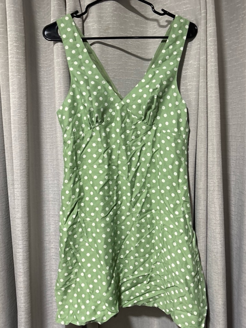 ASOS Green and White Polka Dot Sleeveless V-Neck Dress